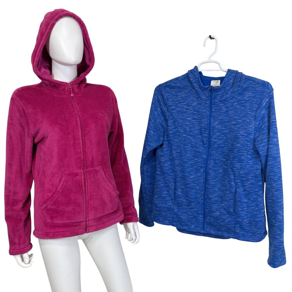 Danskin Now Womens Hoodie Fleece Jackets Size XL & L Pink & Blue 2-Pack